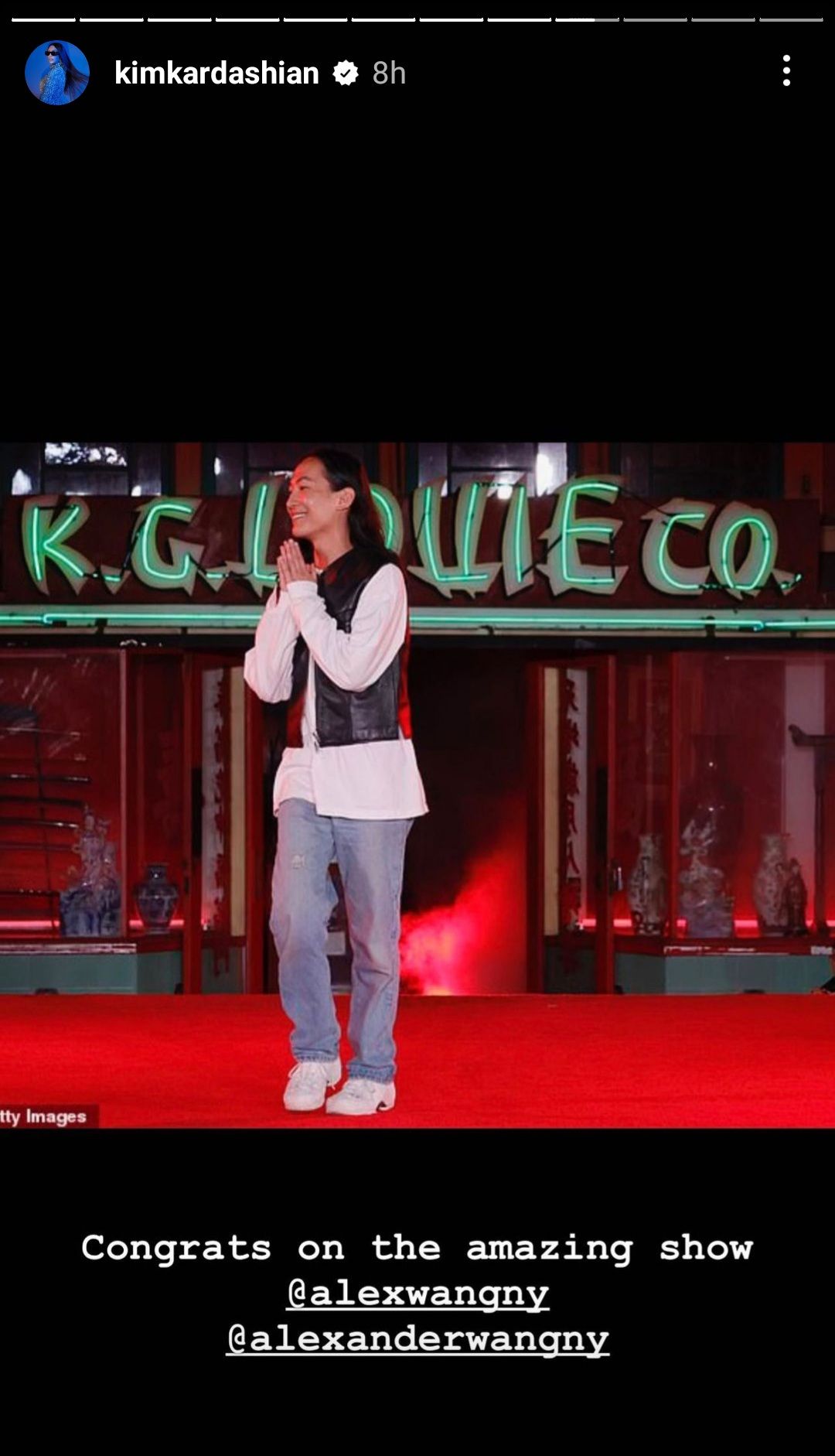 tangkapan layar ucapan Kim Kardashian kepada Alexander Wang