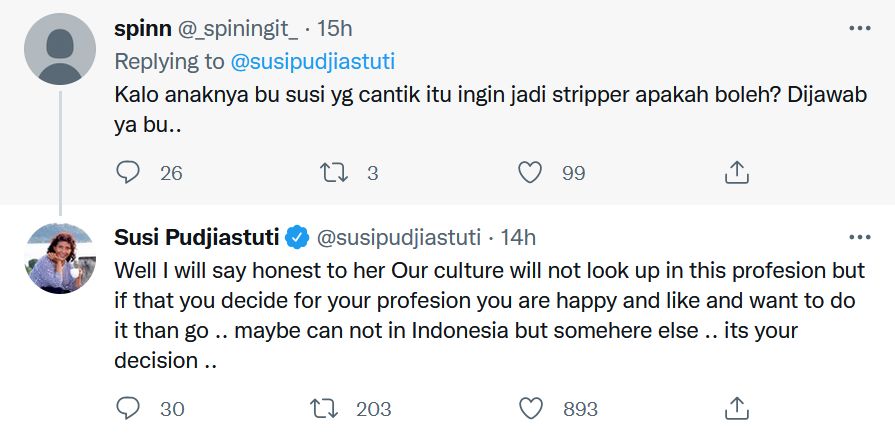 Cuitan Susi Pudjiastuti di Twitter
