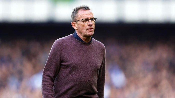 LIVERPOOL, ENGLAND - APRIL 09: Ralf Rangnick, Interim Manager of Manchester United looks dejected following their sides defeat in the Premier League match between Everton and Manchester United at Goodison Park on April 09, 2022 in Liverpool, England. (Photo by Clive Brunskill/Getty Images)