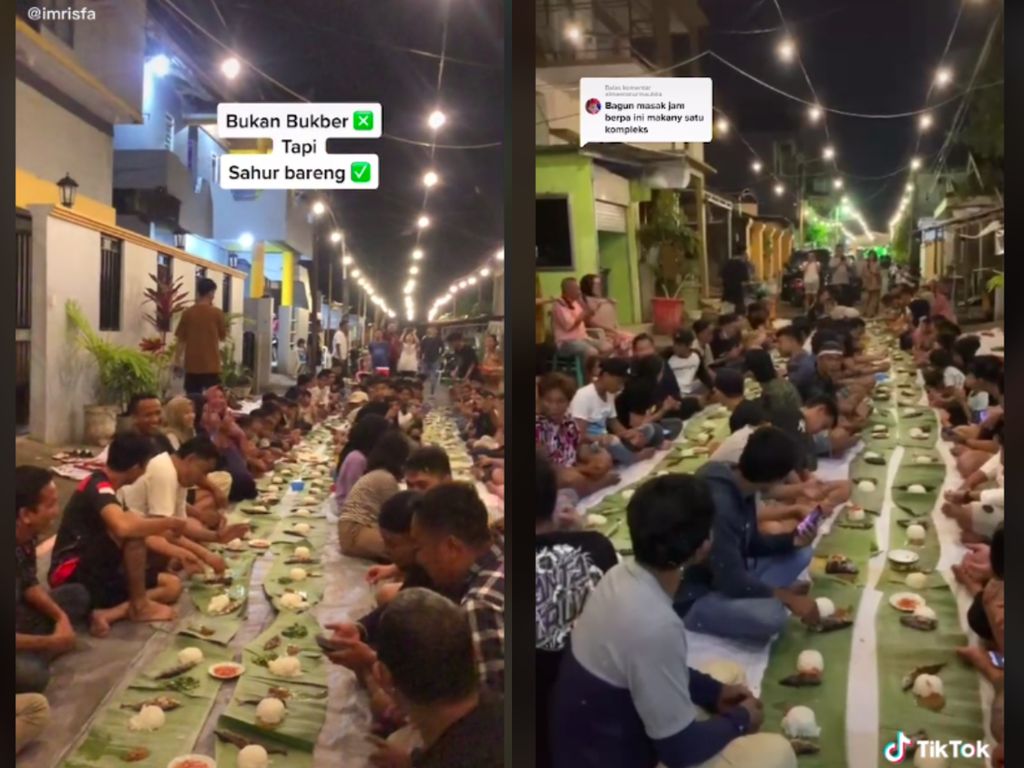 Kompak! Warga di Perumahan Ini Makan Sahur Bersama di Sepanjang Jalan