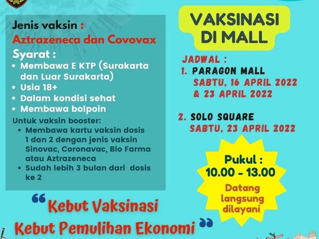 Belanja di Mal Solo Sekaligus Vaksinasi, Ini Jadwal dan Syaratnya Belanja di Mal Solo Sekaligus Vaksinasi, Ini Jadwal dan Syaratnya