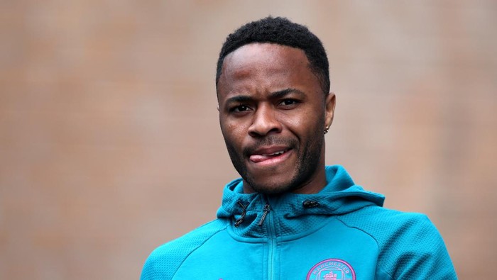 BURNLEY, ENGLAND - APRIL 02: Raheem Sterling of Manchester City arrives at the stadium prior to the Premier League match between Burnley and Manchester City at Turf Moor on April 02, 2022 in Burnley, England. (Photo by Jan Kruger/Getty Images)