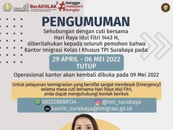 Kantor Imigrasi Surabaya Tutup 29 April-6 Mei