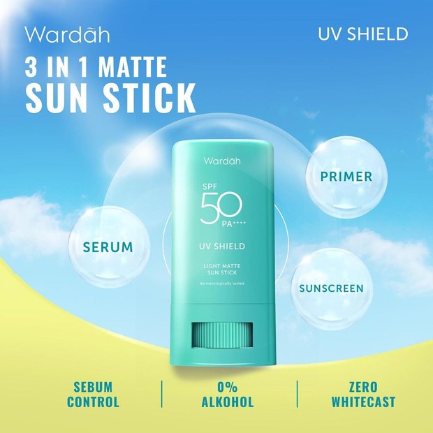 Wardah UV Shield Series Light Matte Sun Stick merupakan stick sunscreen 3 in 1