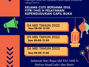 Info Lur! Dukcapil Klaten Kini Buka Layanan 4-6 Mei Info Lur! Dukcapil Klaten Kini Buka Layanan 4-6 Mei