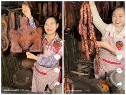 Spesialis Babi Asap! TikToker Ini Masak Kepala hingga Usus Babi