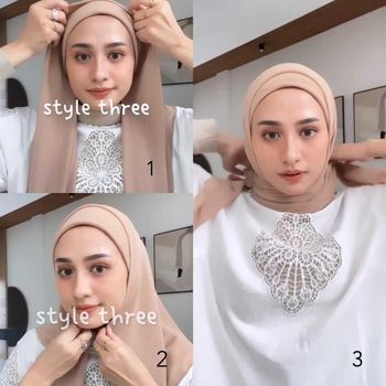 Tutorial hijab ala Helmi Nursifah, cocok untuk Lebaran.