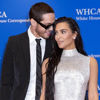 Kim Kardashian and Pete Davidson pose for photographers as they arrive at the annual White House Correspondents' Association Dinner in Washington, Saturday, April 30, 2022. (AP Photo/Jose Luis Magana)