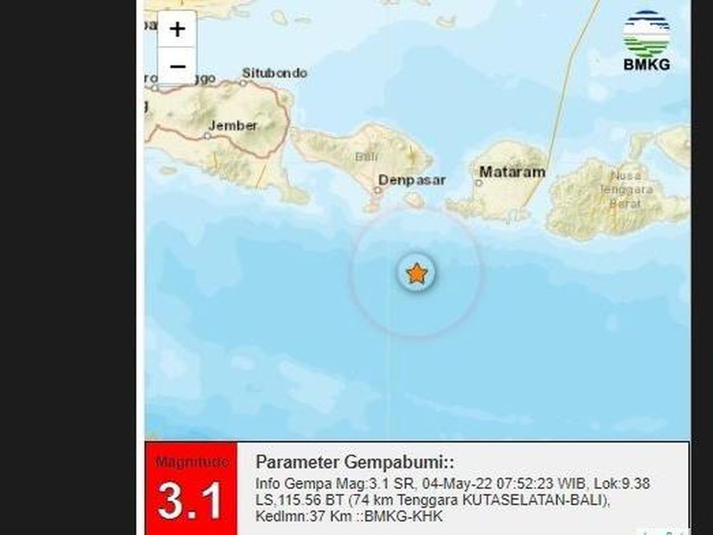 Gempa Bumi M 3,1 Terjadi di Kuta Selatan Bali