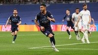 Riyad Mahrez menambah koleksi golnya menjadi 7 di Liga Champions musim ini, usai menjebol gawang Real Madrid di Santiago Bernabeu. Foto: Getty Images/Michael Regan