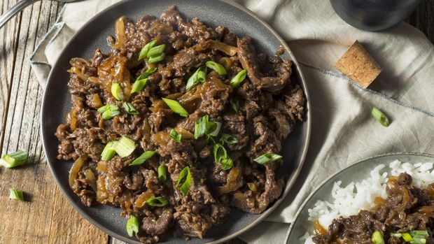 Homemade Barbecue Korean Beef Bulgogi with White Rice