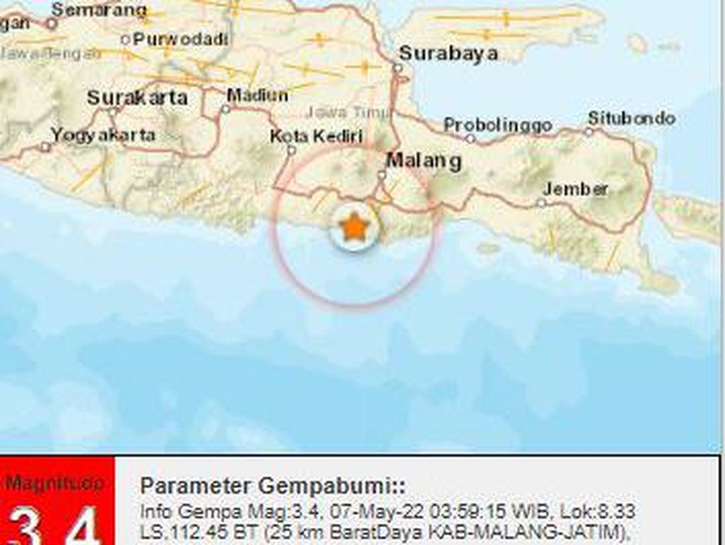 Selain Lumajang, Gempa M 3,4 juga Guncang Malang