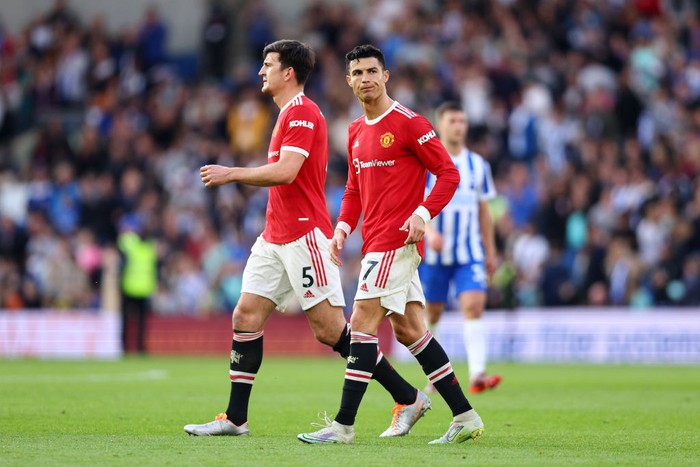 BRIGHTON, ENGLAND - MAY 07: Cristiano Ronaldo of Manchester United walks off after the Premier League match between Brighton & Hove Albion and Manchester United at American Express Community Stadium on May 07, 2022 in Brighton, England. (Photo by Manchester United/Manchester United via Getty Images)