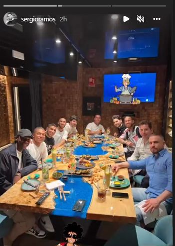 Unggahan foto Sergio Ramos di Instagram saat makan bareng Kylian Mbappe, Keylor Navas dan Achraf Hakimi di Madrid. Senin 9 Mei 2022.