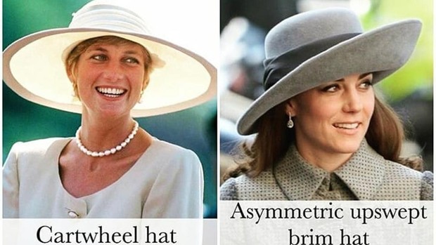 Putri Diana mengenakan jenis Cartwheel Hat dan Kate dengan Asymmetric Upsweptbrimnya. Foto : IG/TheHouseOfWindsor Putri Diana mengenakan jenis Cartwheel Hat dan Kate dengan Asymmetric Upsweptbrimnya. Foto : IG/TheHouseOfWindsor