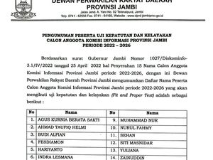 DPRD Jambi Umumkan 15 Calon KIP 2022-2026, Ini Daftarnya DPRD Jambi Umumkan 15 Calon KIP 2022-2026, Ini Daftarnya