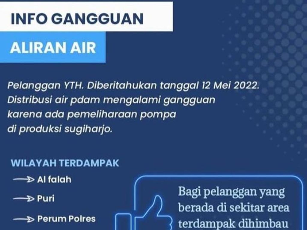 Info Gangguan Distribusi Air PDAM di Tuban, 12 Mei 2022
