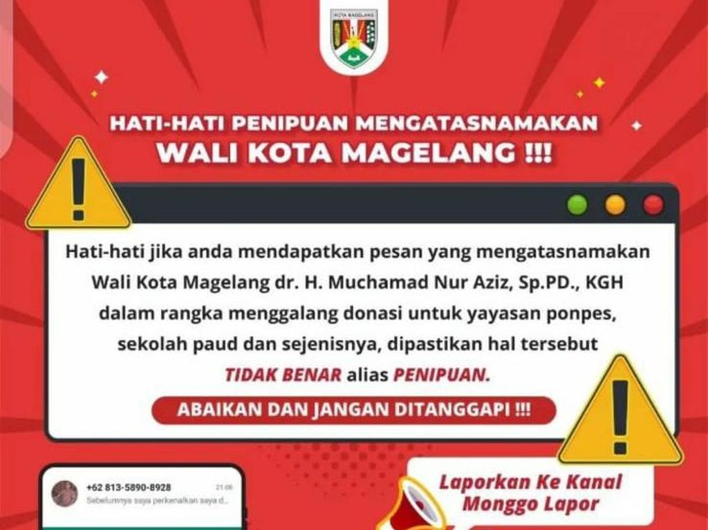 Nama Walkot Magelang Dicatut Penipu Minta Donasi Lewat WA Nama Walkot Magelang Dicatut Penipu Minta Donasi Lewat WA