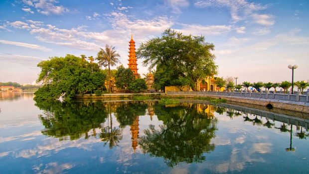 Tran Quoc pagoda in early morning in Hanoi, Vietnam.