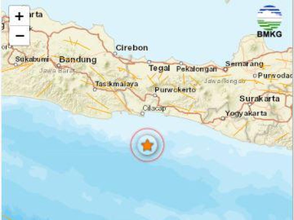 Gempa M 2,8 Terjadi di Tenggara Cilacap