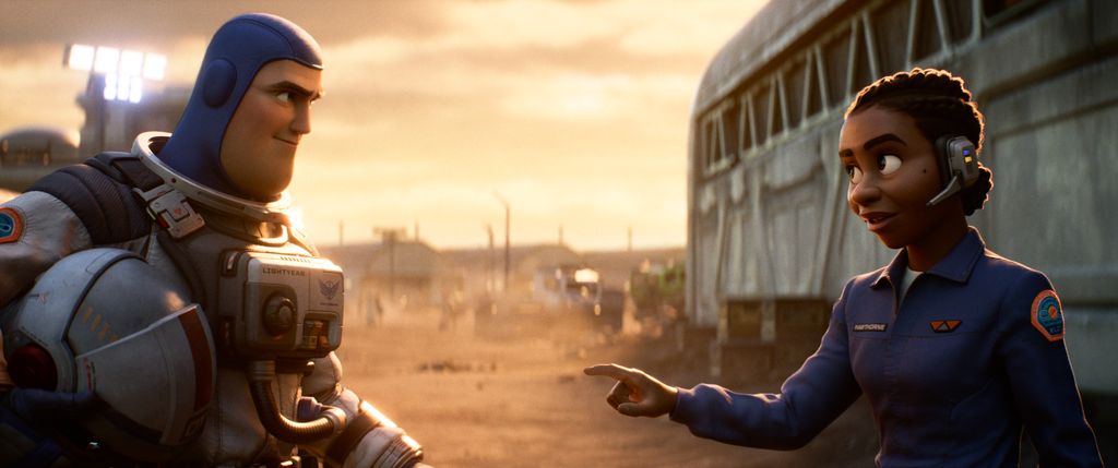 MAKING SPACE – In Disney and Pixar’s “Lightyear,” Buzz Lightyear (voice of Chris Evans) and Alisha Hawthorne (voice of Uzo Aduba)—his long-time commander, fellow Space Ranger and trusted friend—are marooned on a hostile planet. Directed by Angus MacLane (co-director “Finding Dory”) and produced by Galyn Susman (“Toy Story That Time Forgot”), the sci-fi action-adventure opens in U.S. theaters on June 17, 2022. © 2022 Disney/Pixar. All Rights Reserved.