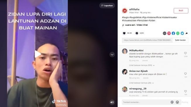 Unggahan TikTok soal Zinidin Zidan