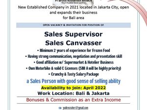 Loker Denpasar, Bfood Nusantara Makmur Cari Sales Supervisor-Canvasser