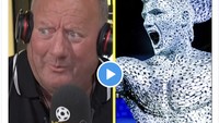 Pembawa acara talkSport Alan Brazil kesulitan untuk tak mengolok-olok patung Aguero. Foto: dok. Twitter