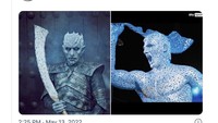 Patung Sergio Aguero sang legenda Man City dibilang mirip sosok antagonis Game of Thrones. Foto: dok. Twitter
