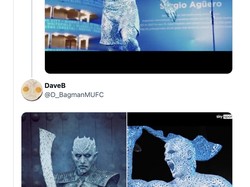 Patung Sergio Aguero sang legenda Man City dibilang mirip sosok antagonis Game of Thrones. Foto: dok. Twitter