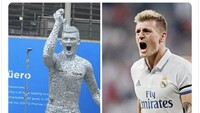 Patung Sergio Aguero dianggap justru mirip gelandang Real Madrid Toni Kroos. Ekspresinya saja serupa! Foto: dok. Twitter
