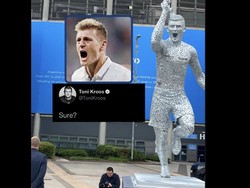 Makin kocak karena Kroos diklaim me-reply sebuah postingan yang memiripkan dirinya dengan patung Aguero. Foto: dok. Twitter