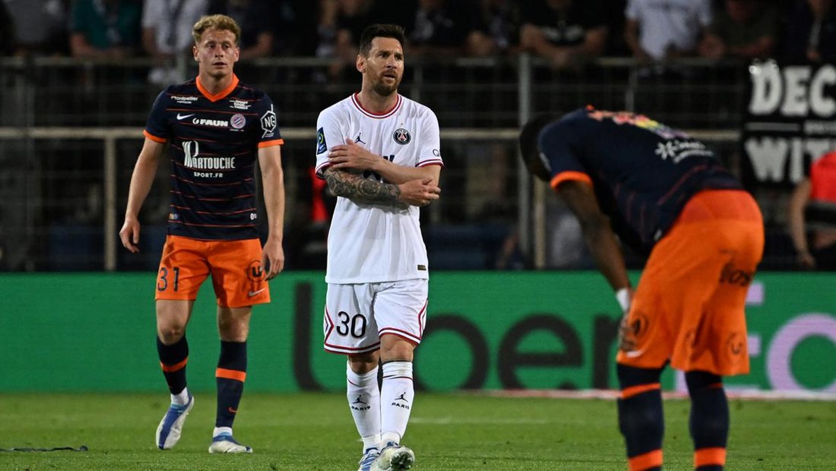 Lionel Messi di laga Montpellier vs PSG. (Foto: AFP via Getty Images/PASCAL GUYOT)