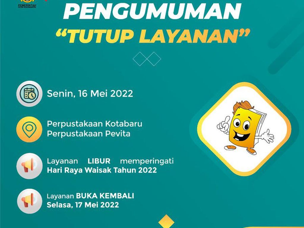Pengumuman Lur! Perpustakaan Kotabaru-Pevita Jogja Besok Libur Pengumuman Lur! Perpustakaan Kotabaru-Pevita Jogja Besok Libur