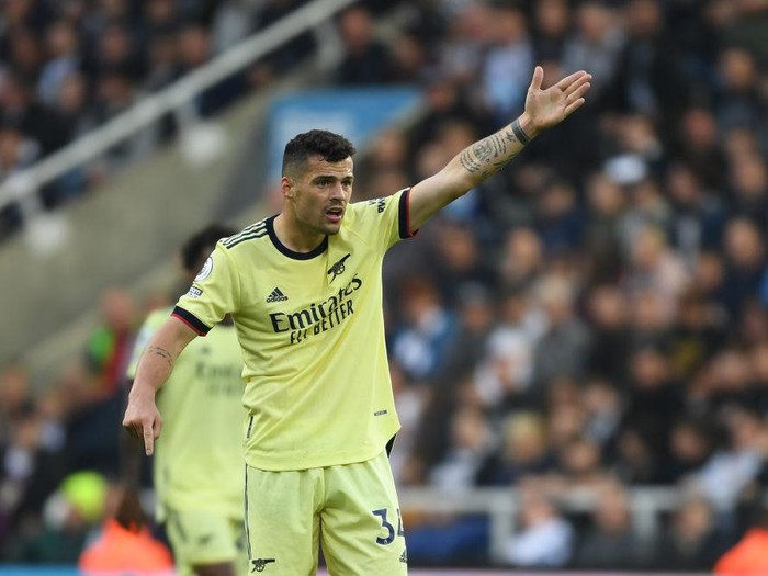 NEWCASTLE UPON TYNE, ENGLAND - MAY 16: Granit Xhaka of Arsenal during the Premier League match between Newcastle United and Arsenal at St. James Park on May 16, 2022 in Newcastle upon Tyne, England. (Photo by Stuart MacFarlane/Arsenal FC via Getty Images)