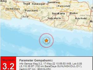 Gempa M 3,2 Guncang Perairan Gunungkidul