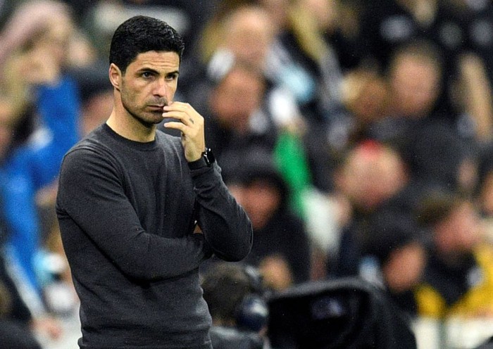 Arsenals Spanish manager Mikel Arteta reacts during the English Premier League football match between Newcastle United and Arsenal at St James Park in Newcastle-upon-Tyne, north east England on May 16, 2022. - RESTRICTED TO EDITORIAL USE. No use with unauthorized audio, video, data, fixture lists, club/league logos or live services. Online in-match use limited to 120 images. An additional 40 images may be used in extra time. No video emulation. Social media in-match use limited to 120 images. An additional 40 images may be used in extra time. No use in betting publications, games or single club/league/player publications. (Photo by Oli SCARFF / AFP) / RESTRICTED TO EDITORIAL USE. No use with unauthorized audio, video, data, fixture lists, club/league logos or live services. Online in-match use limited to 120 images. An additional 40 images may be used in extra time. No video emulation. Social media in-match use limited to 120 images. An additional 40 images may be used in extra time. No use in betting publications, games or single club/league/player publications. / RESTRICTED TO EDITORIAL USE. No use with unauthorized audio, video, data, fixture lists, club/league logos or live services. Online in-match use limited to 120 images. An additional 40 images may be used in extra time. No video emulation. Social media in-match use limited to 120 images. An additional 40 images may be used in extra time. No use in betting publications, games or single club/league/player publications. (Photo by OLI SCARFF/AFP via Getty Images)