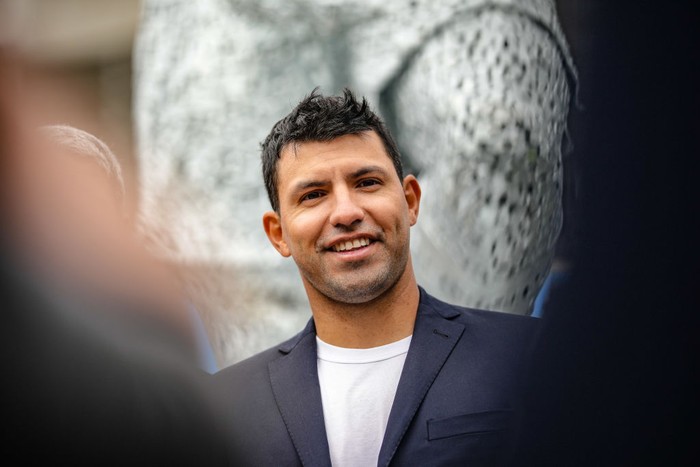 MANCHESTER, ENGLAND - MAY 13: Ex Manchester City player Sergio Aguero views his statue unveiling at the Etihad Stadium on May 13, 2022 in Manchester, England. (Photo by Tom Flathers/Manchester City FC via Getty Images)