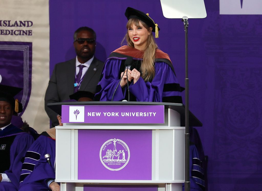 NEW YORK, NEW YORK - MAY 18: Taylor Swift Delivers New York University 2022 Commencement Address at Yankee Stadium on May 18, 2022 in New York City. (Photo by Dia Dipasupil/Getty Images)