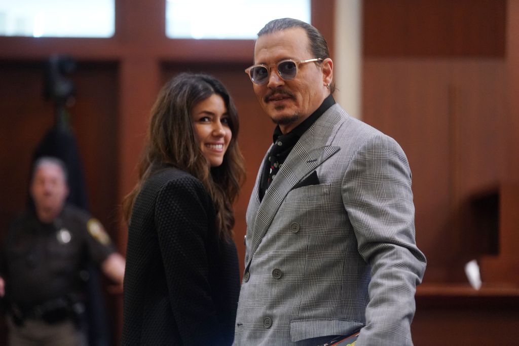 US Attorney Camille Vasquez (C) arrives during the $50 million Depp vs Heard defamation trial at the Fairfax County Circuit Court in Fairfax, Virginia, on April 12, 2022. (Photo by Brendan Smialowski / POOL / AFP) (Photo by BRENDAN SMIALOWSKI/POOL/AFP via Getty Images)