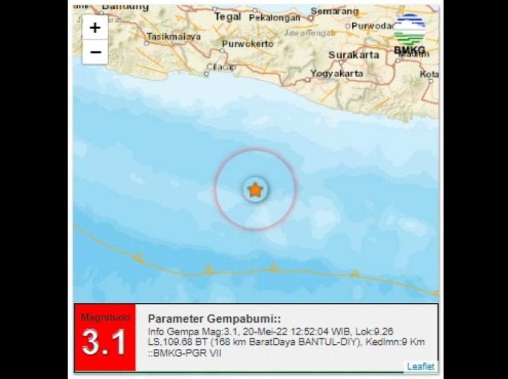 Gempa M 3,1 Guncang Perairan Bantul, Kedalamannya 9 Km