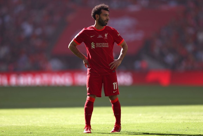 LONDON, ENGLAND - MAY 14: Mohamed Salah of Liverpool looks on during The FA Cup Final match between Chelsea and Liverpool at Wembley Stadium on May 14, 2022 in London, England. (Photo by Naomi Baker - The FA/The FA via Getty Images)