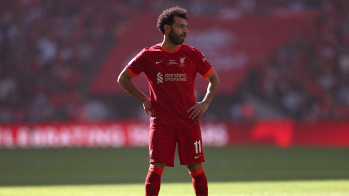 LONDON, ENGLAND - MAY 14: Mohamed Salah of Liverpool looks on during The FA Cup Final match between Chelsea and Liverpool at Wembley Stadium on May 14, 2022 in London, England. (Photo by Naomi Baker - The FA/The FA via Getty Images)