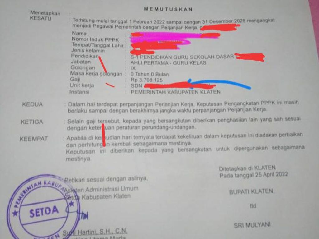 Nilai Gaji SK PPPK Guru di Klaten Banyak Keliru, Pemkab: Belum Dicairkan