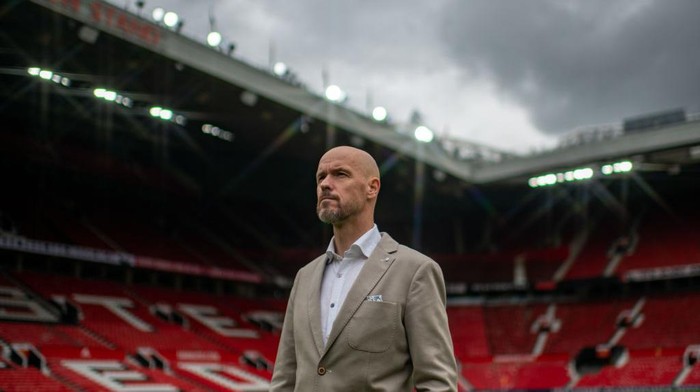 MANCHESTER, ENGLAND - MAY 23: Manager Erik ten Hag of Manchester United poses at Old Trafford on May 23, 2022 in Manchester, England. (Photo by Ash Donelon/Manchester United via Getty Images)