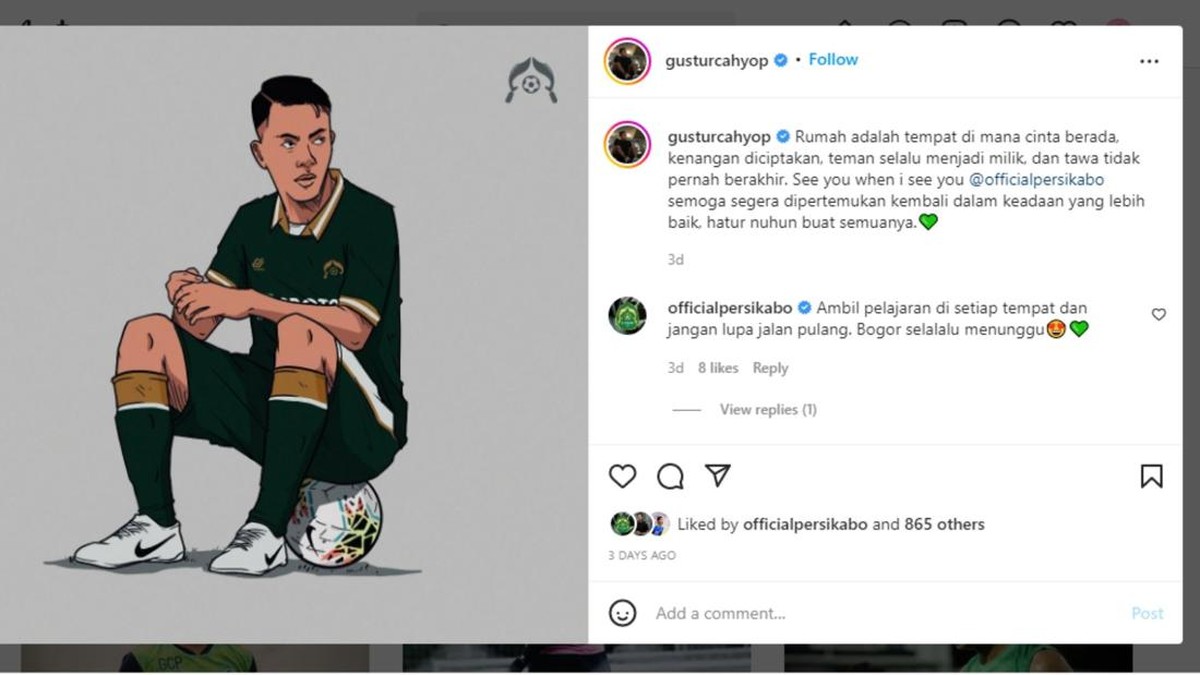 Gustur Cahyo pamit dari Persikabo (Foto: Tangkapan layar)