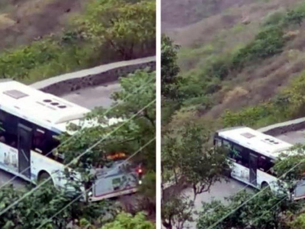 Ngeri! Bus Listrik Tak Kuat Nanjak, Penumpang Berhamburan Keluar