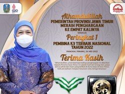 Pemprov Jatim Raih Penghargaan Pembina K3 Terbaik 4x Berturut-turut