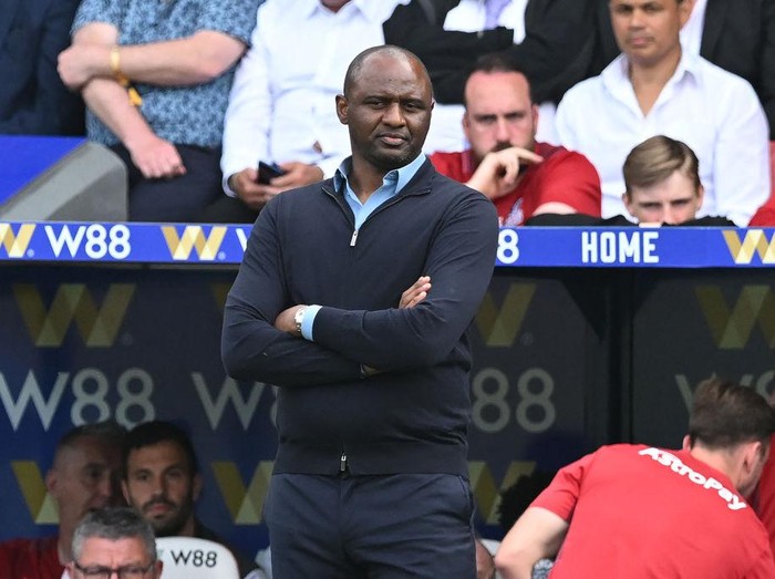 Crystal Palace's French manager Patrick Vieira looks on during the English Premier League football match between Crystal Palace and Manchester United at Selhurst Park in south London on May 22, 2022. - RESTRICTED TO EDITORIAL USE. No use with unauthorized audio, video, data, fixture lists, club/league logos or 'live' services. Online in-match use limited to 120 images. An additional 40 images may be used in extra time. No video emulation. Social media in-match use limited to 120 images. An additional 40 images may be used in extra time. No use in betting publications, games or single club/league/player publications. (Photo by JUSTIN TALLIS / AFP) / RESTRICTED TO EDITORIAL USE. No use with unauthorized audio, video, data, fixture lists, club/league logos or 'live' services. Online in-match use limited to 120 images. An additional 40 images may be used in extra time. No video emulation. Social media in-match use limited to 120 images. An additional 40 images may be used in extra time. No use in betting publications, games or single club/league/player publications. / RESTRICTED TO EDITORIAL USE. No use with unauthorized audio, video, data, fixture lists, club/league logos or 'live' services. Online in-match use limited to 120 images. An additional 40 images may be used in extra time. No video emulation. Social media in-match use limited to 120 images. An additional 40 images may be used in extra time. No use in betting publications, games or single club/league/player publications. (Photo by JUSTIN TALLIS/AFP via Getty Images)