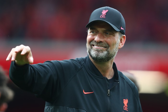 LIVERPOOL, ENGLAND - MAY 22:  Liverpool Manager Jurgen Klopp reacts at the end of the Premier League match between Liverpool and Wolverhampton Wanderers at Anfield on May 22, 2022 in Liverpool, United Kingdom. (Photo by Chris Brunskill/Fantasista/Getty Images)